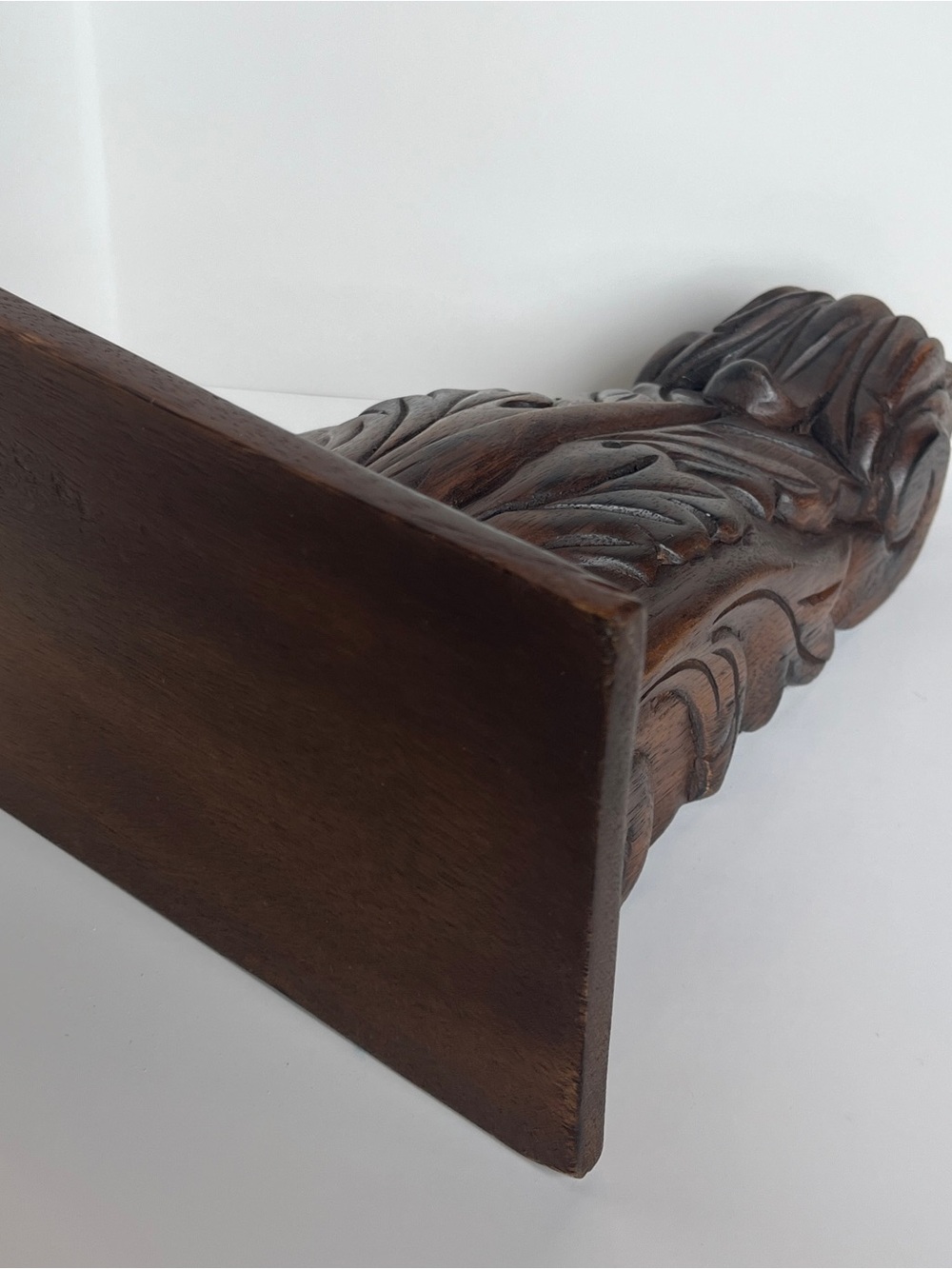 Solid Wood Dark Brown Wall Display Shelf Bracket - Classic Carved Accent - Picture 7 of 12